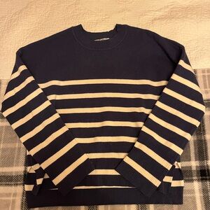 For The Republic Women's Navy and Cream Striped Crewneck Sweater